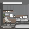 Modern Tatami Bedroom Interior With Bed Desk Chair And Storage Cabinets