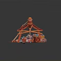 Toy Stall Scene With Red And White Striped Canopy Wooden Structure And Toys