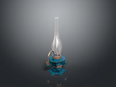 Vintage Glass Chimney Lamp Combination With Blue Base Brass Accents And Retro Design 3d model