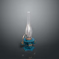 Vintage Glass Chimney Lamp Combination With Blue Base Brass Accents And Retro Design