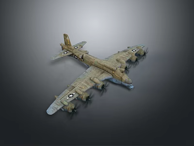 Vintage Military Bomber Model Aircraft With Green Paint Propellers And Wing Insignia 3d model