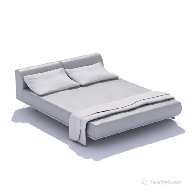 Modern Double Bed With Gray Mattress Pillows Blanket And Sleek Design 3d model 