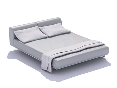 Modern Double Bed With Gray Mattress Pillows Blanket And Sleek Design 3d model