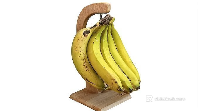 Fresh Ripe Bananas Hanging On A Wooden Banana Holder For Healthy Snack 3d model 
