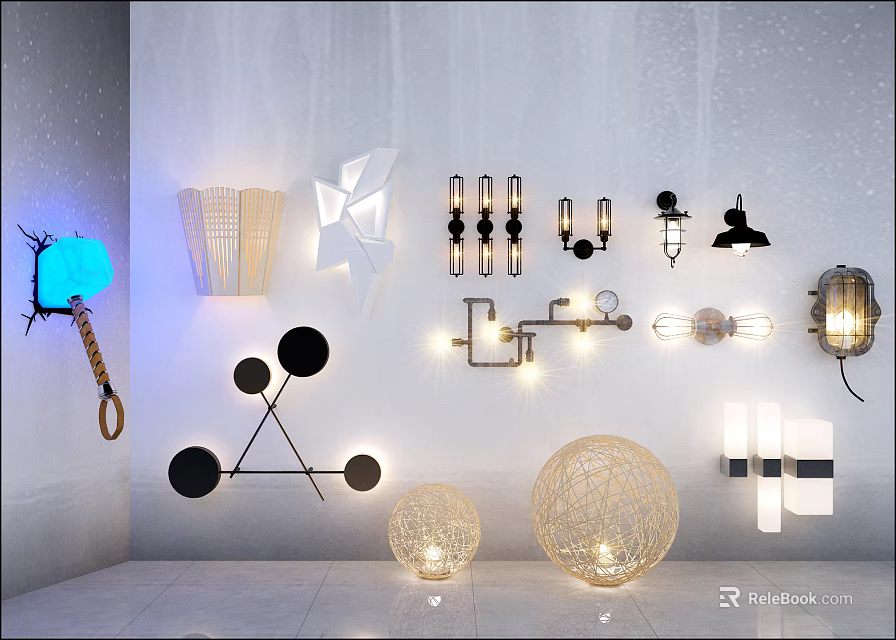 Modern Lighting Combinations With Geometric Weave And Sphere Designs For Interior Decor 3d model 