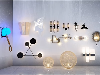 Modern Lighting Combinations With Geometric Weave And Sphere Designs For Interior Decor 3d model