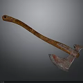 Rustic Wooden Handle Axe With Red Stained Blade As Traditional Weapon
