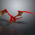 Red Dragon Game Movie Character With Outstretched Wings And Reflection On Grey Background