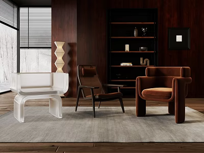 Elegant Leisure Chairs In Various Styles For Cozy Living Area With Wooden Decor And Rug 3d model