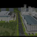 Multiple Industrial Warehouses With Green Landscaping Road Network And Sunset Sky