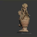 Ancient Mythical Beast Head Sculpture With Open Mouth And Decorative Patterns On Claw Feet Base