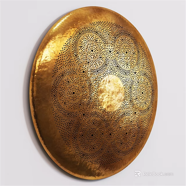 Golden Round Decorative Wall Light With Perforated Pattern And Shiny Surface 3d model 
