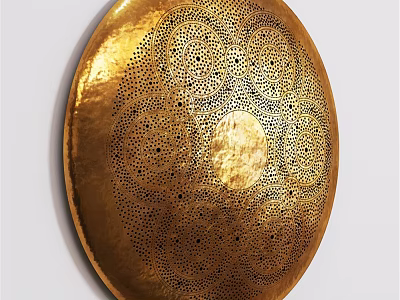 Golden Round Decorative Wall Light With Perforated Pattern And Shiny Surface 3d model