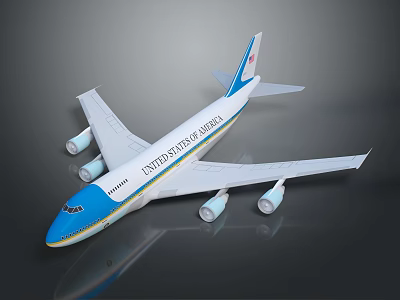 Boeing United States of America Airplane with White Blue Livery Four Engines Model 3d model