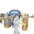 Kindergarten Outdoor Play Area With Wooden Structures Train Tracks And Interactive Activity Zones