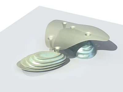 Modern Commercial Complex With Streamlined Exterior Wave Roof Structure Circular Transparent Base And Surrounding Platforms 3d model