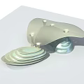 Modern Commercial Complex With Streamlined Exterior Wave Roof Structure Circular Transparent Base And Surrounding Platforms