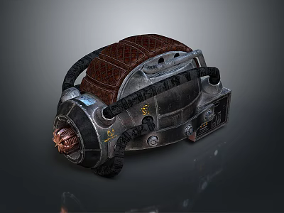 Mechanical Weapon With Leather Covered Metal Structure Pipes And Orange Emitter 3d model
