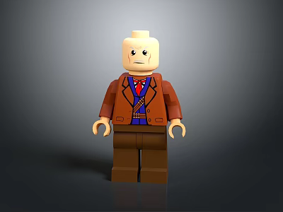 Lego Figure As Daily Life Toy With Brown Coat Blue Inner Shirt And Red Tie 3d model