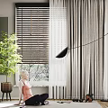 Beige Curtains And Wooden Blinds In Modern Home Interior With Sheer Fabric Natural Light