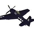 Dark Combat Fighter Jet Equipped With Propeller And Star Insignias