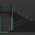 Modern Green Staircase With Metal Railings And People Standing On Platform