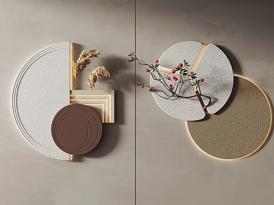 Modern Circular Wall Decor With Textured Surfaces Natural Branch And Straw Elements 3d model