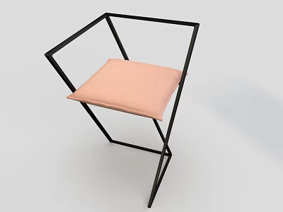 Modern Single Chair With Black Metal Frame And Light Pink Padded Seat 3d model