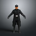 Full Body Character In Black Uniform With Cap White Belt And Boots