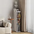 Living Room With Beige Sofa Small Side Table Candle Spinning Storage Rack And Canned Goods