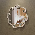 Decorative Mirror With Curved Scroll Frame Reflecting Bedroom Bed And Pillows 3d model