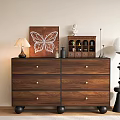Wooden Dresser With Gold Handles Table Lamp Butterfly Decor And Floor Lamp