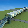 Modern Footbridge With Glass Roof And Transparent Panels Over Green Lawn