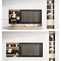 Modern TV Wall Unit Design With LED Lighting And Decorative Wooden Shelves