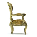 Ornate Vintage Accent Chair With Golden Carved Frame Patterned Fabric And Armrest Design