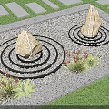 Stone Shaped Outdoor Lights With Circular Ring Design In Garden Gravel And Plants