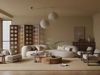 Home Living Room Fabric Sofa Coffee Table Combination Solid Wood Coffee Table Leisure Chair Decorative Side Cabinet Screen Chandelier 3d model