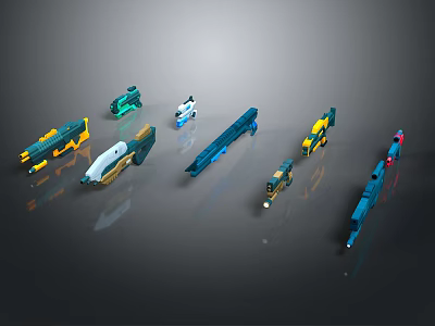 Colorful Sci Fi Weapons with Various Designs and Different Shape Details 3d model