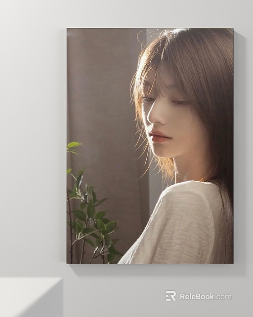 Realistic Female Portrait Painting with Long Hair Soft Lighting and Green Plant in Background 3d model 