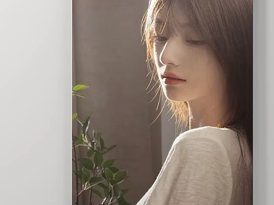 Realistic Female Portrait Painting with Long Hair Soft Lighting and Green Plant in Background 3d model