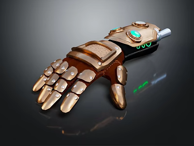 Advanced Bronze Mechanical Arm Device With Green Light Indicators And Leather Straps 3d model