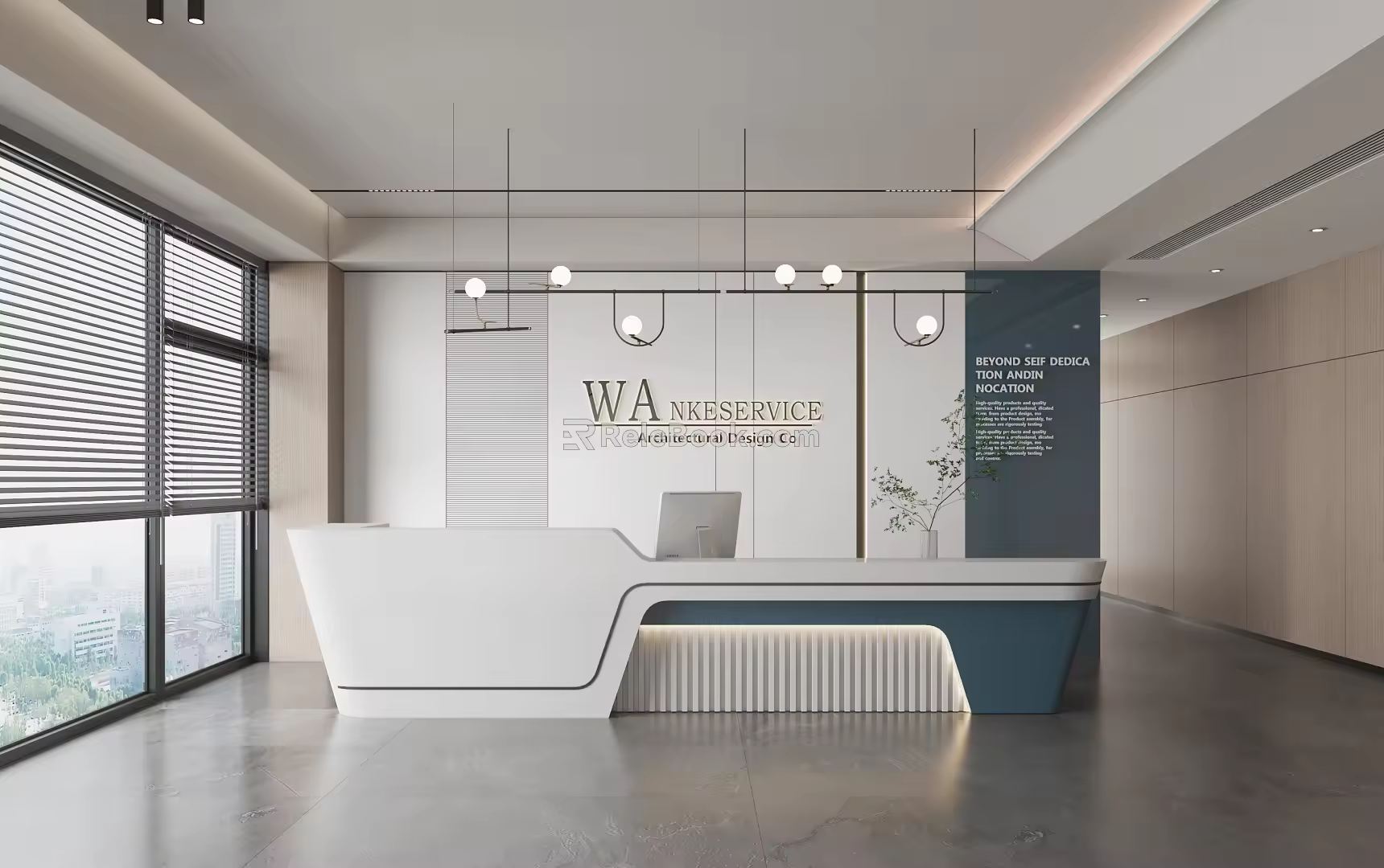 Company front desk front desk reception area front desk background wall computer chandelier 3d model