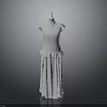 Elegant White Sleeveless Dress Hanging On Hanger With Layered Skirt Design