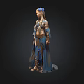Fantasy Female 3D Character With Long Hair Blue Outfit Decorative Headpiece And Glowing Blue Patterns