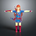 Male Character in Blue Outfit with Red Boots Carrying Sword and Arrow Quiver Arms Outstretched
