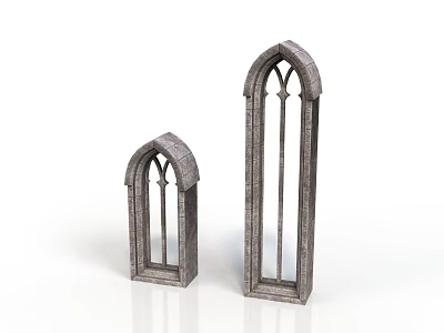 Gothic Architectural Windows Small And Large With Arched Design Stone Material Carved Details 3d model