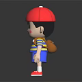 Cute Cartoon Character Wearing Red Cap Yellow Striped Shirt Blue Shorts Red Shoes And Backpack