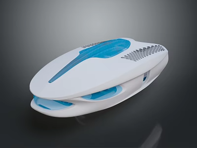 Futuristic Sleek White Tech Device Design With Blue Accents And Oval Shape 3d model