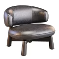 Modern Black Leather Leisure Chair With Curved Armrests And Wooden Legs