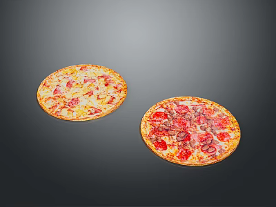Delicious Freshly Baked Pizzas With Cheesy Ham And Pepperoni Toppings On Golden Crust 3d model